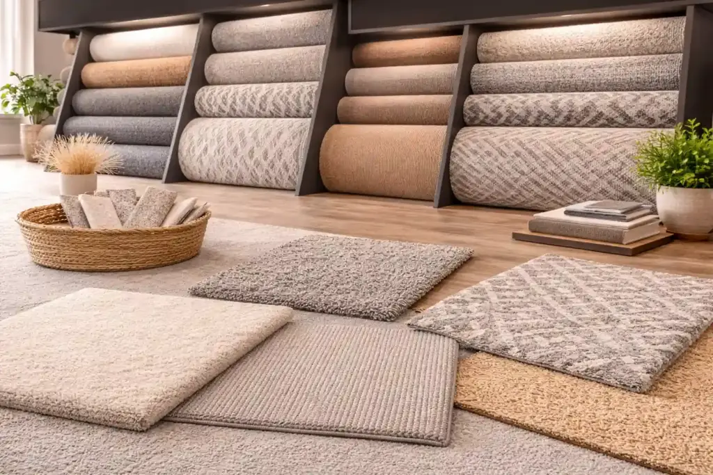 Infographic explaining how to choose the right carpet including pile type, material, density and underlay benefits