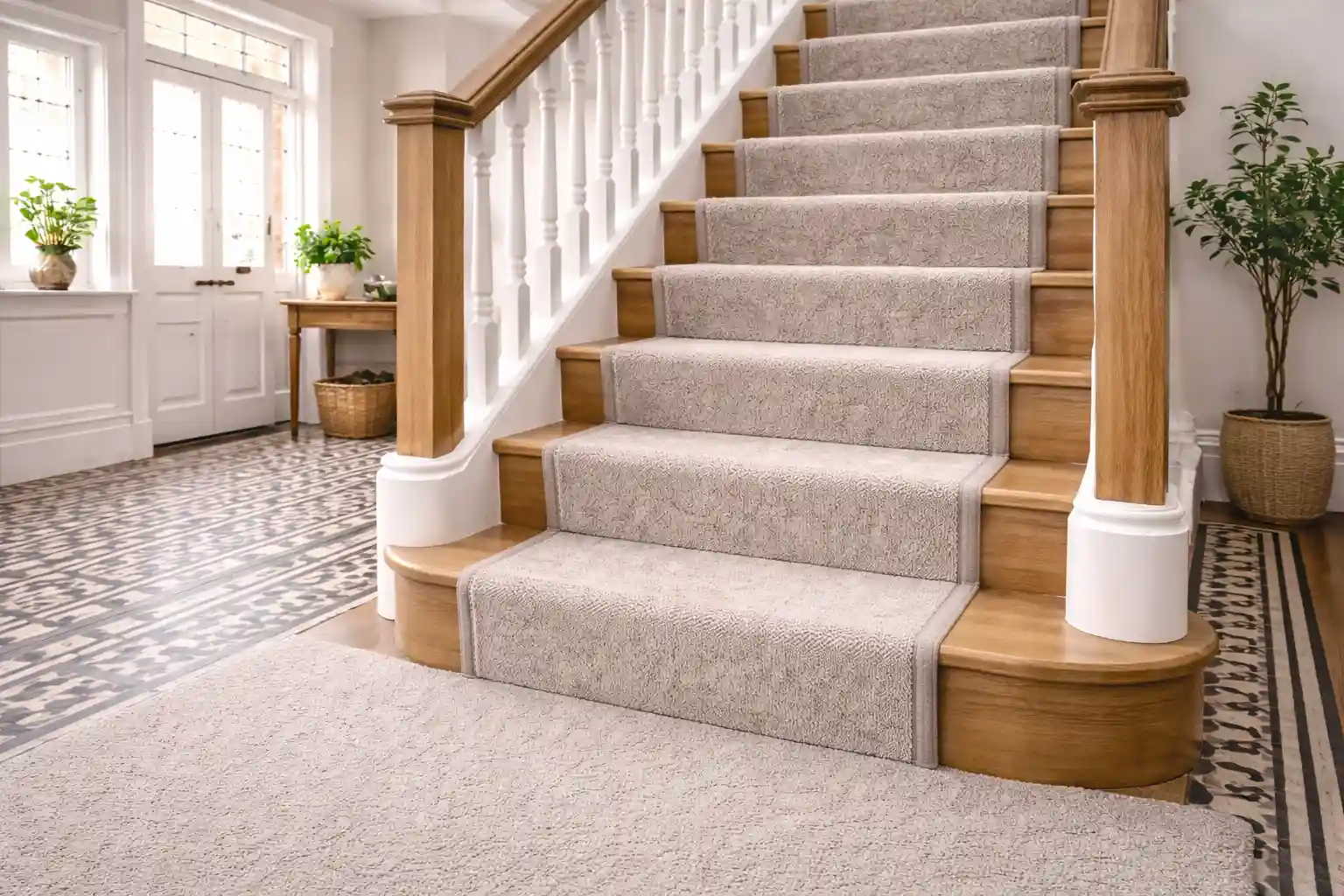 Carpet fitted on staircase with runner style in Liverpool home – flooring Liverpool
